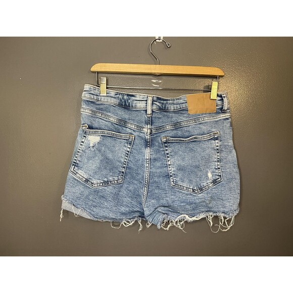 H&M Denim Shorts Womens 10 Blue Distressed Cutoff Frayed Hem High Rise - Picture 2 of 6